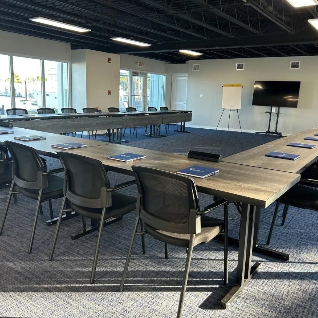 Longitude meeting room with u-shape set up for groups and meetings