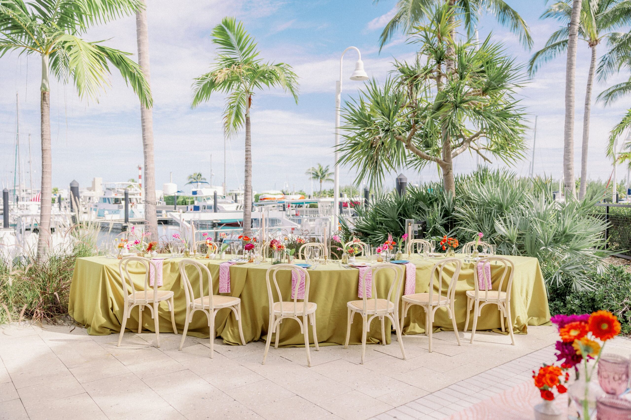 Wedding tables at Matt's Stock Island overlooking the marina