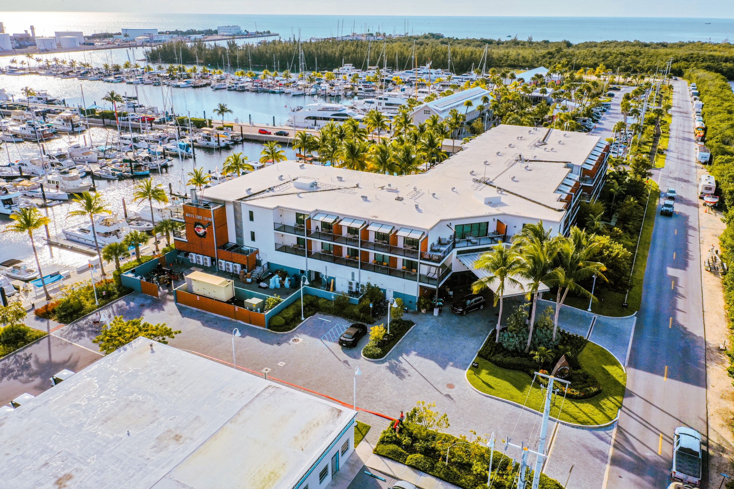 The Perry Hotel aerial view of hotel on the marina